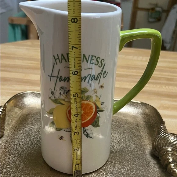 #1360** Happiness is Homemade Ceramic Pitcher with Green Handle - Picture 4 of 4